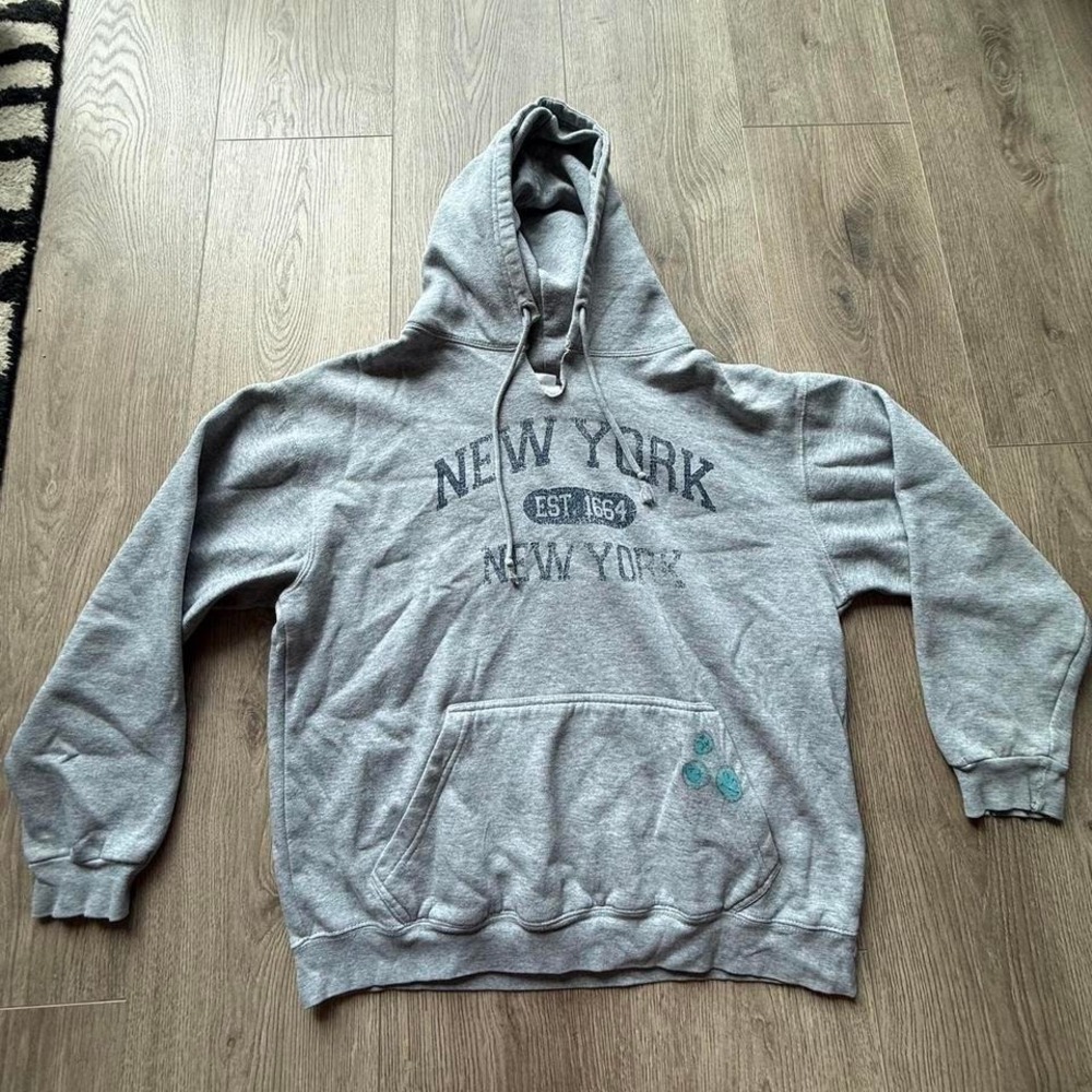 Wali USA Gray New York Hoodie Sweatshirt Pullover Graphic Size Medium